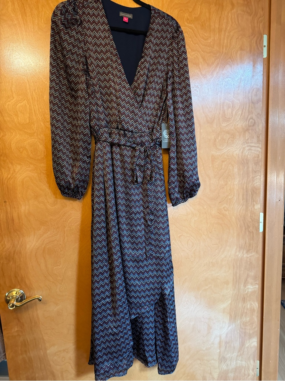 Vince Camuto Navy and White Chevron Wrap Maxi Dress